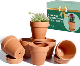 vensovo 4-inch terracotta pot with saucer on windowsill suitable for herbs and succulents