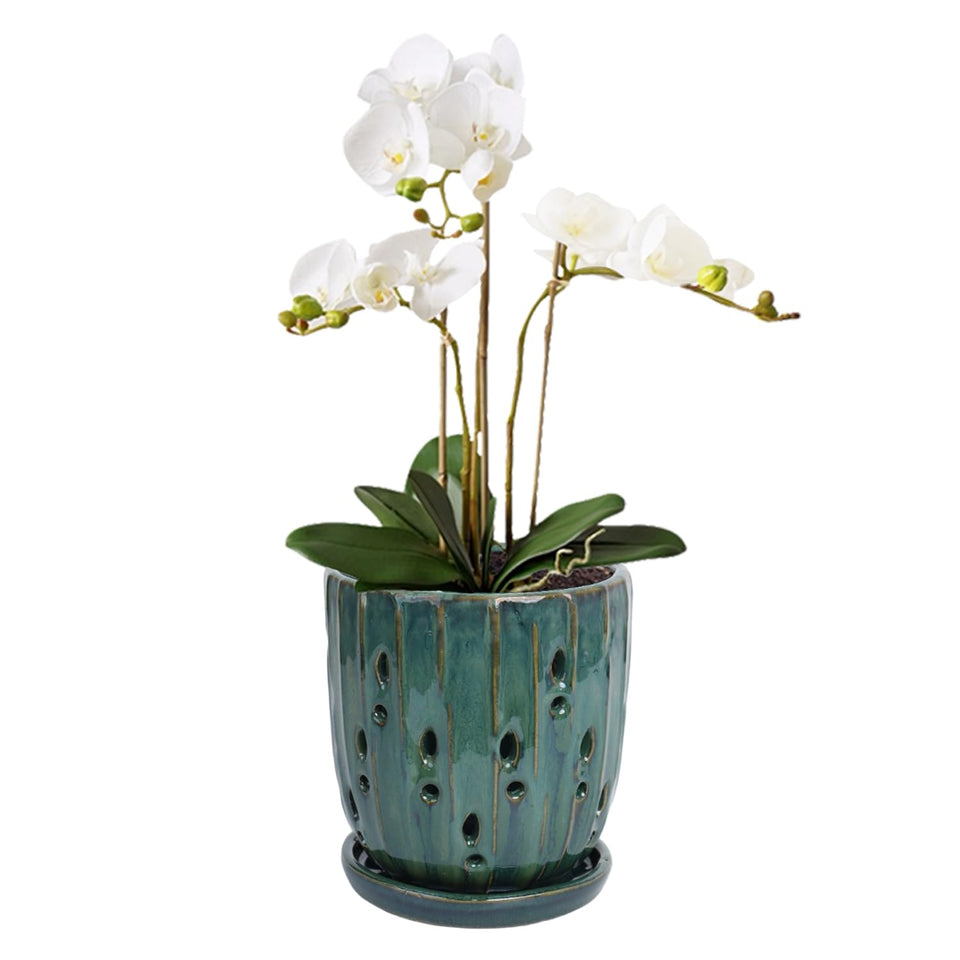 vensovo 6-inch ceramic orchid pot front view showing sleek design for stylish indoor planting