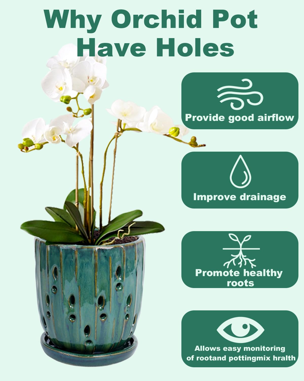 vensovo 6-inch ceramic orchid pot with holes showcases durable glazed finish for reliable outdoor use