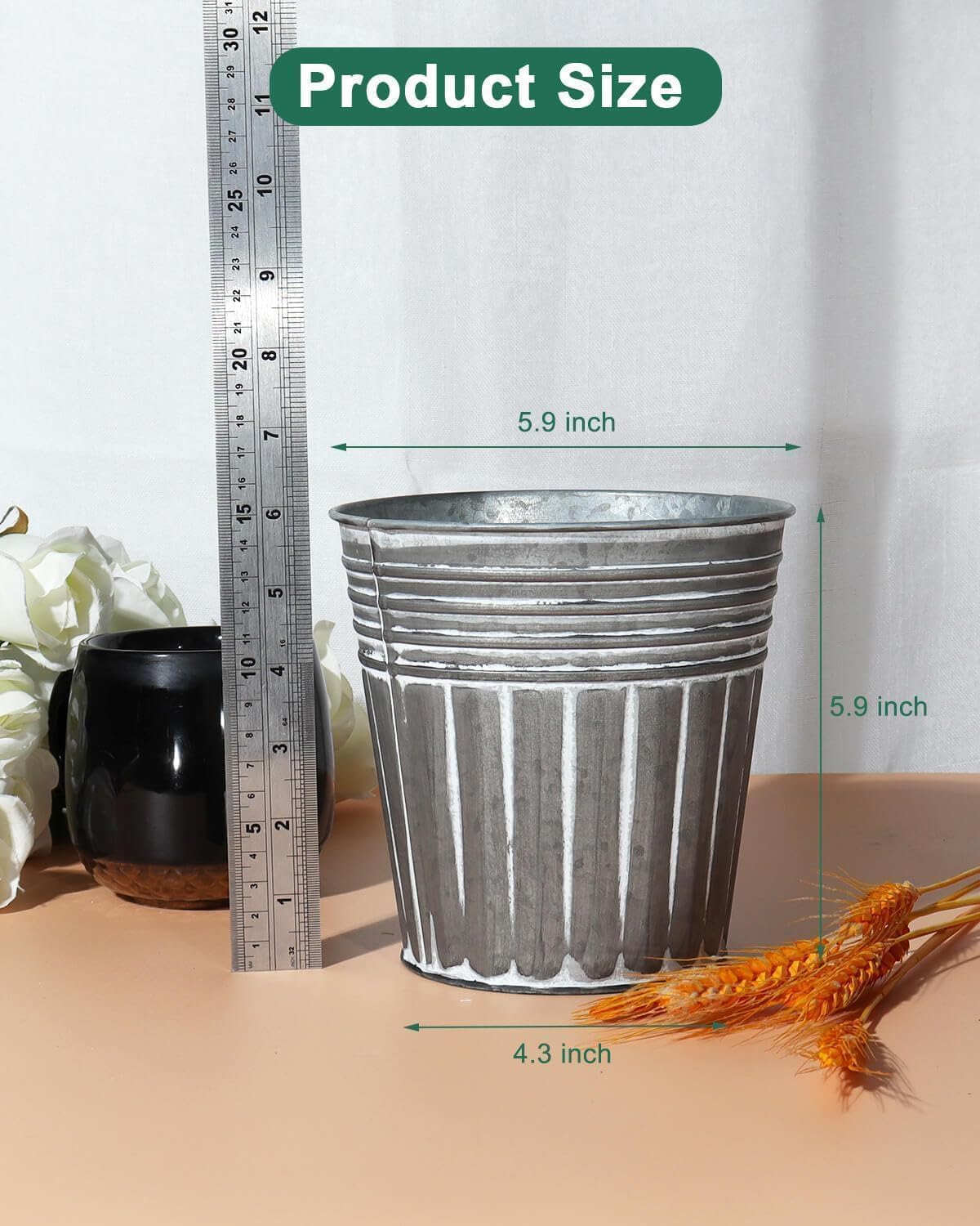 vensovo 6-inch pot side view, durable galvanized metal with drainage for healthy roots.