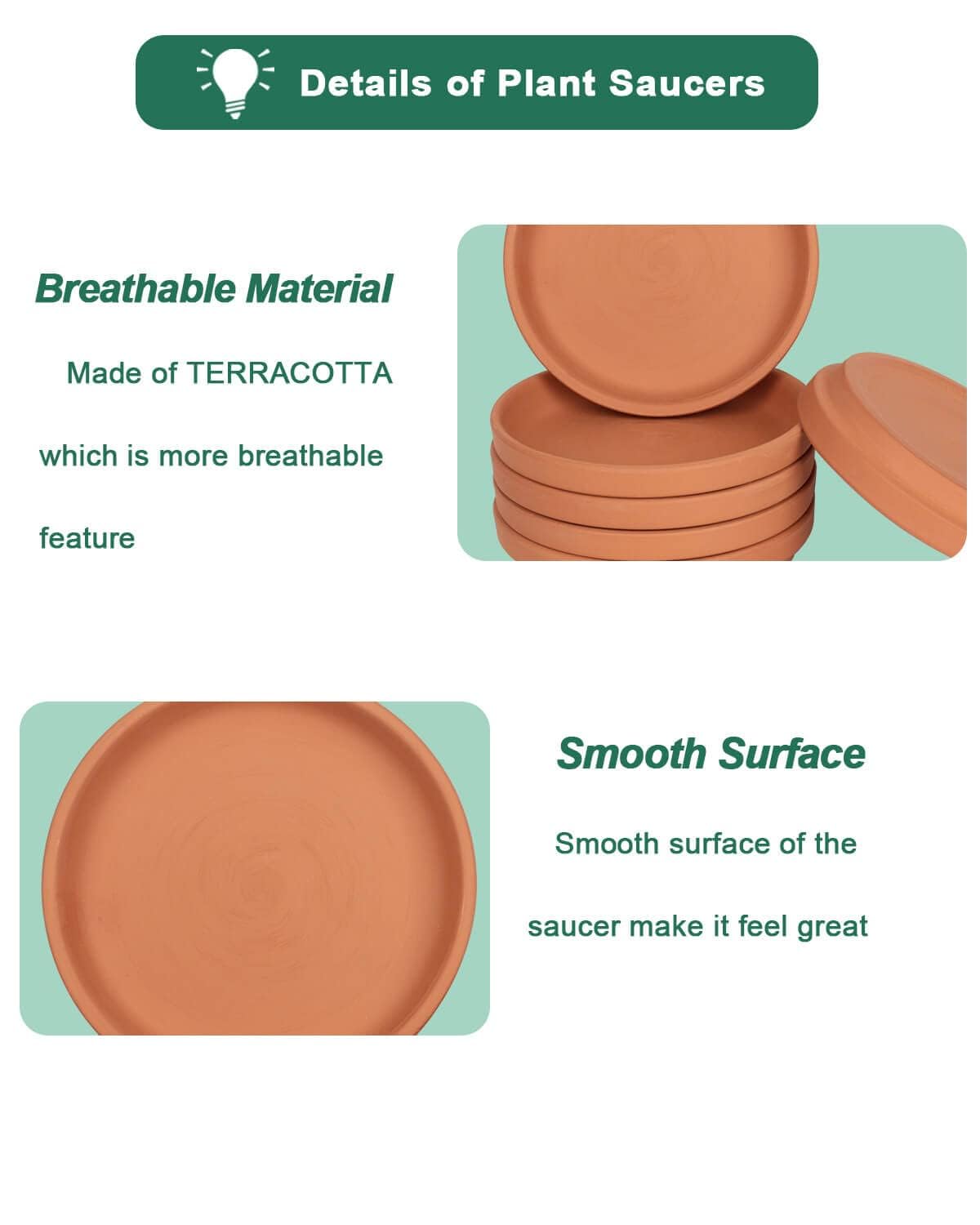 vensovo 6-inch terracotta plant saucer stacked for space-saving storage.