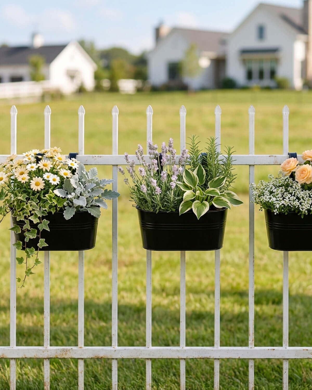 Vensovo black iron railing planters weather resistant for outdoor use