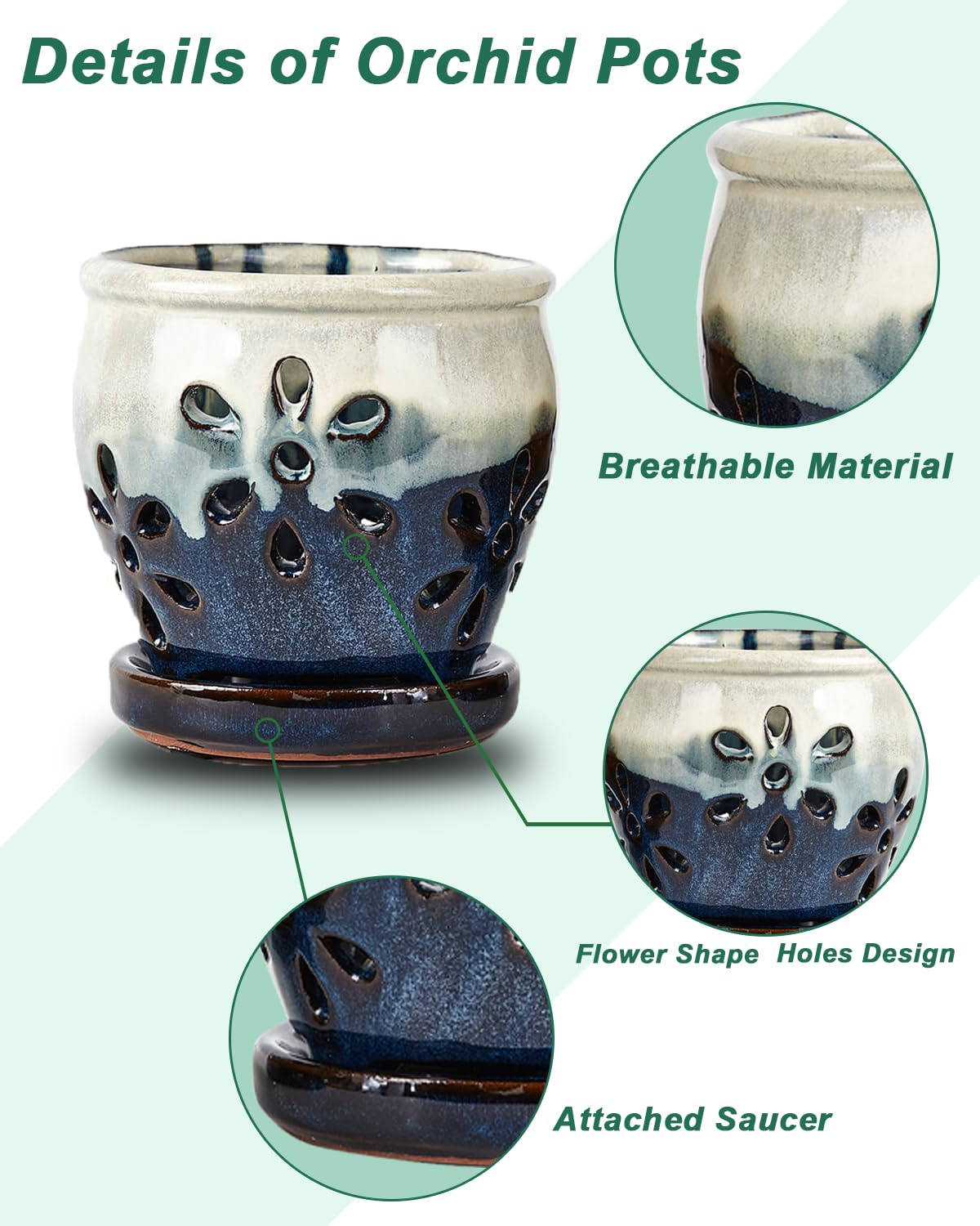 Vensovo ceramic orchid pot on saucer keeps indoor surfaces tidy