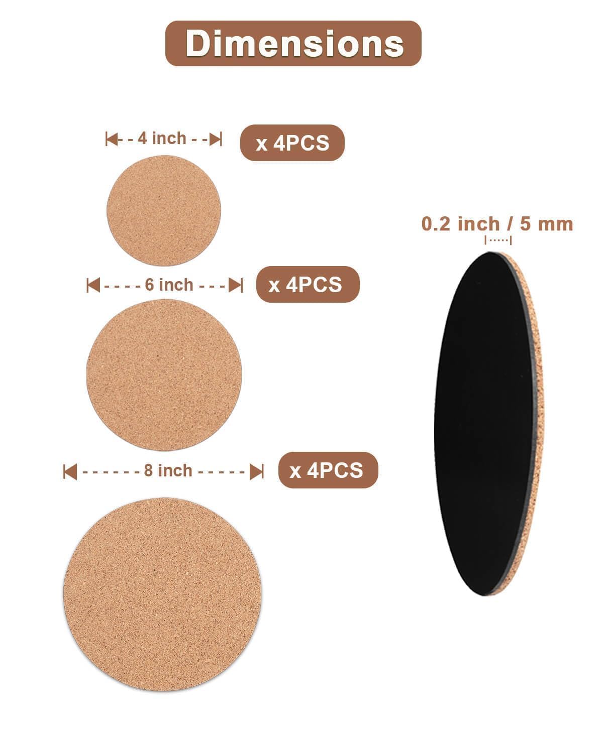 Vensovo cork coaster 6inch round absorbs moisture to prevent stains.