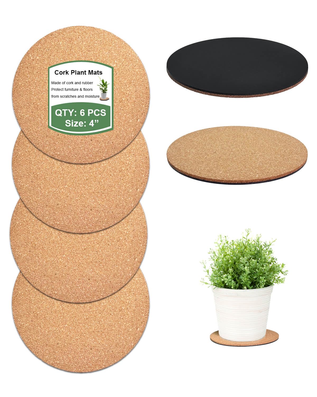 vensovo cork plant coasters 4-inch top view protect surfaces from water rings