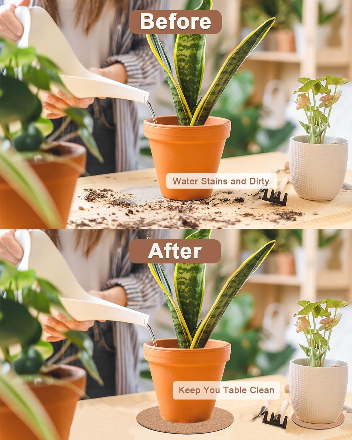 vensovo Cork Plant Coasters on a balcony for outdoor plant protection.