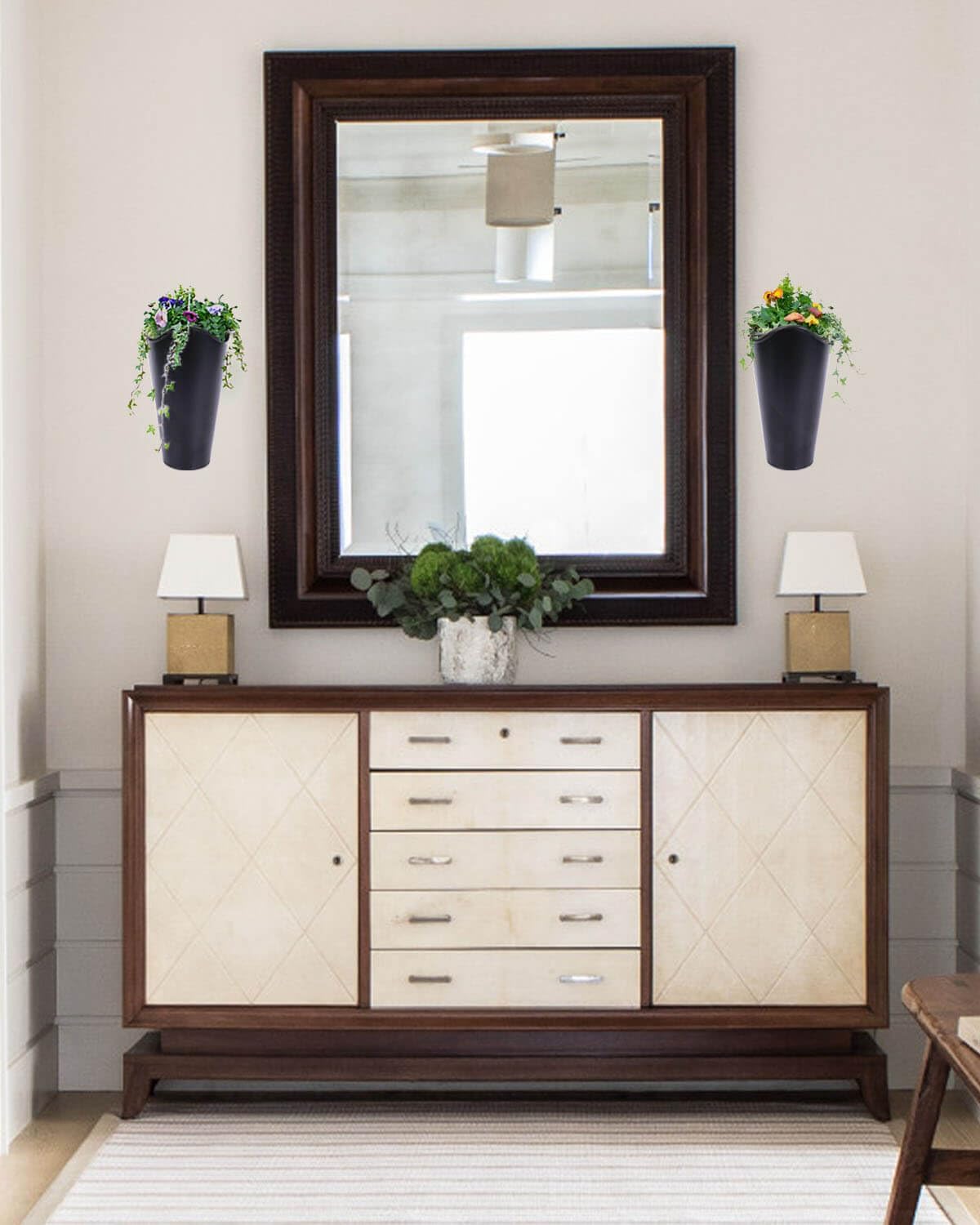 vensovo display of dried flowers and faux greenery in galvanized planters