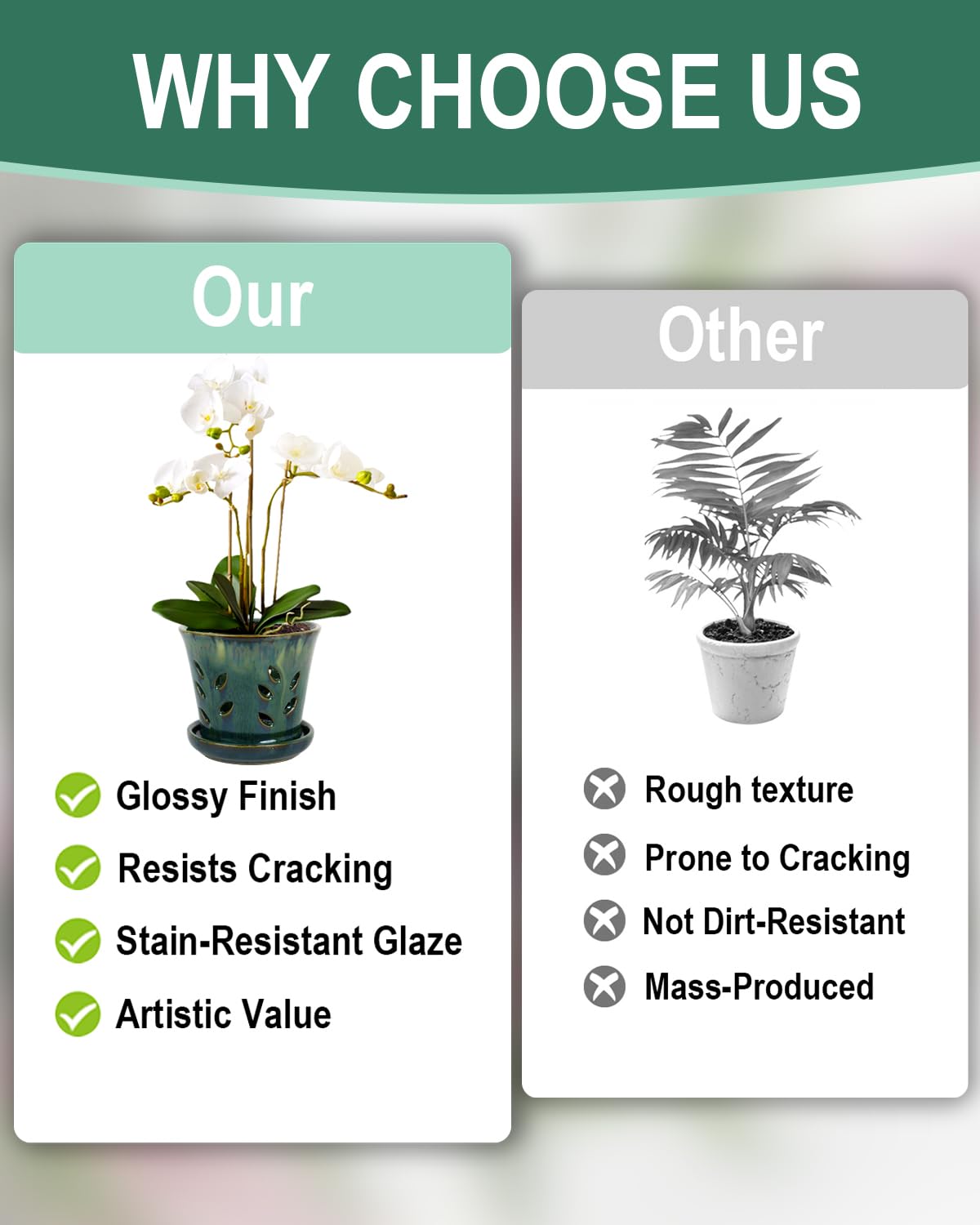 Vensovo green ceramic pot blends with decor and plant choice.