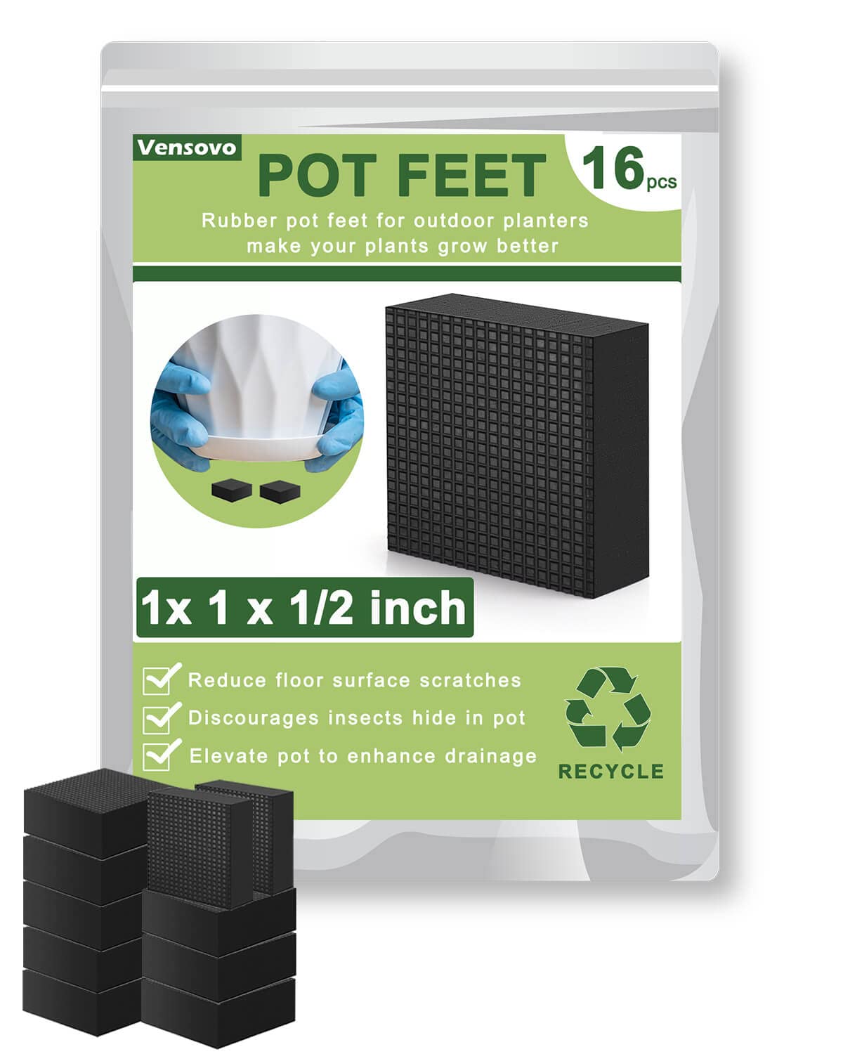 Vensovo invisible rubber pot feet raise planters for stable, unobtrusive support.