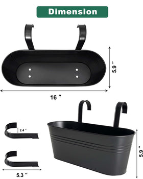 vensovo large metal railing planter in black ready for outdoor décor