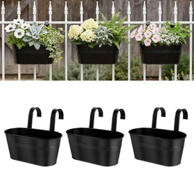 Vensovo oval railing planter on balcony rail supports generous herb growth