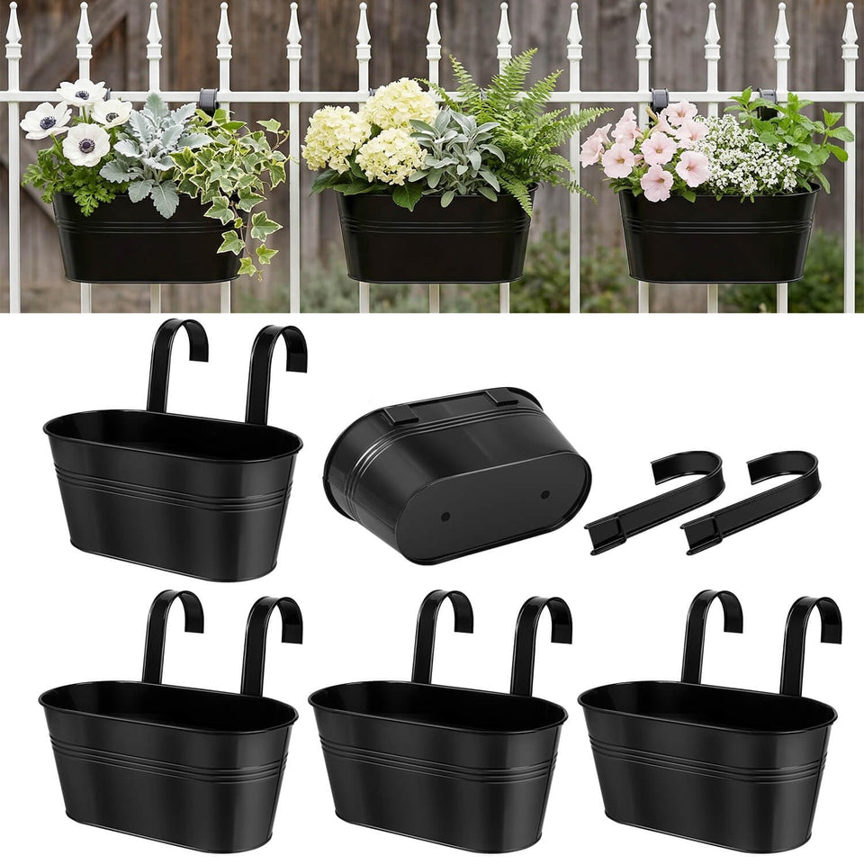 VenSovo oval railing planter set for balcony gardening and space-saving display.