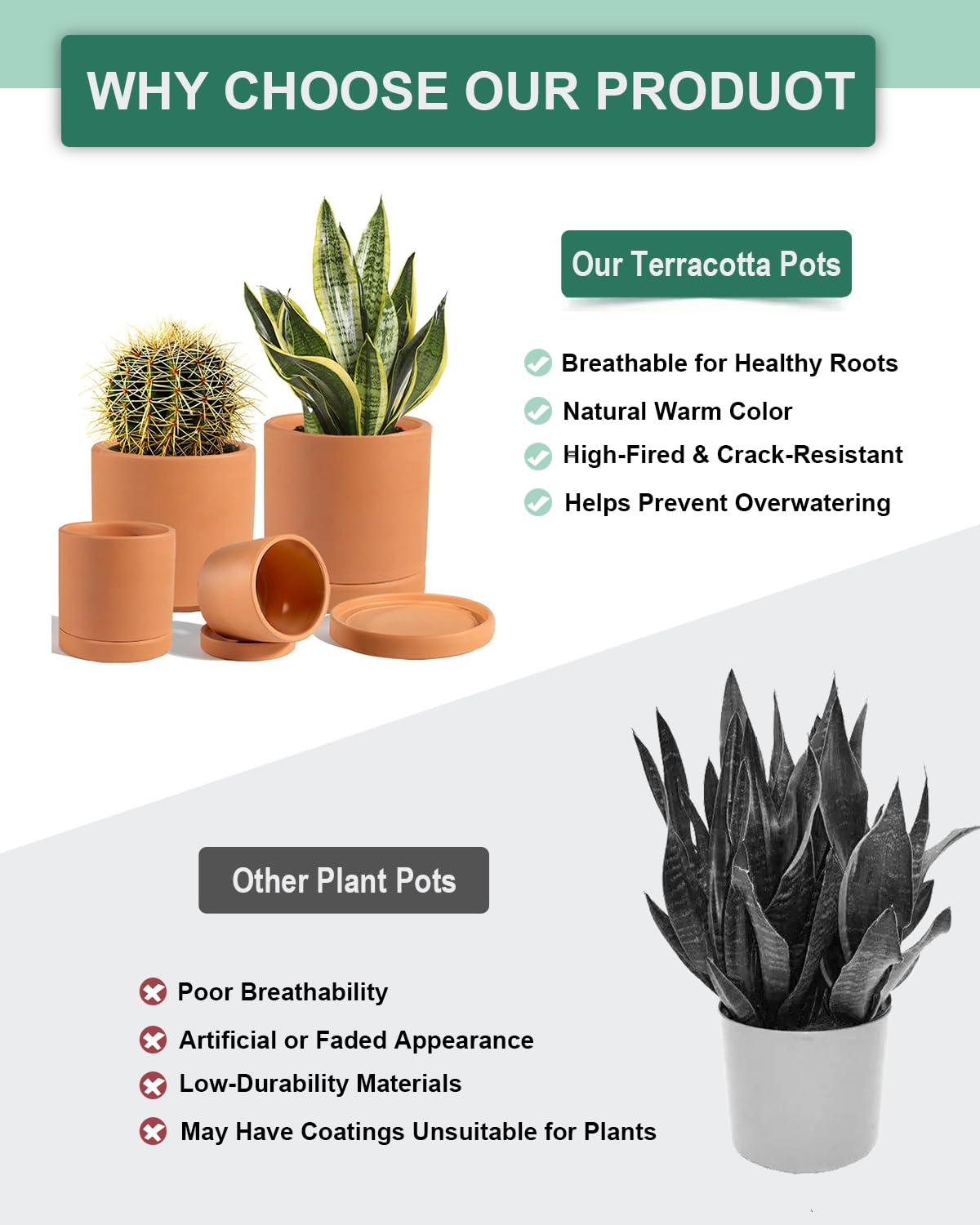 vensovo terracotta pot 3.55in ideal for desk succulents and herbs