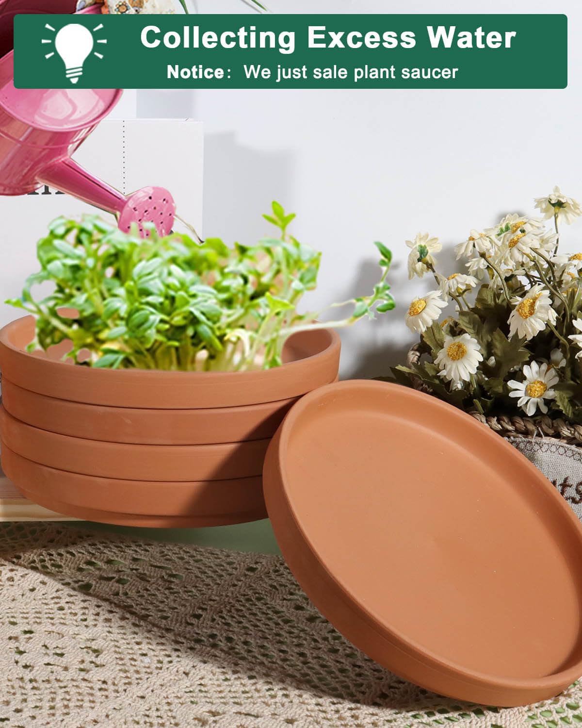 Vensovo terracotta saucer height 1.2 inches helps contain spills.