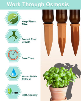 vensovo terracotta water spikes designed for vacation plant care and travel.