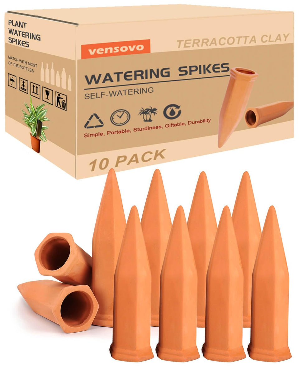 vensovo terracotta watering spike attached to a bottle for hands-off hydration.