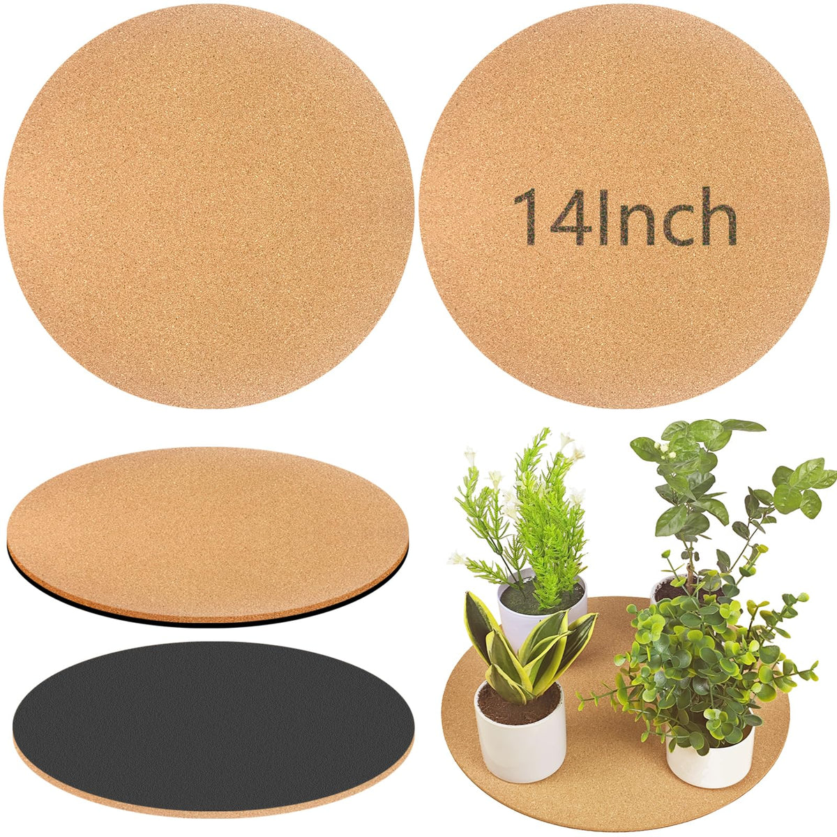 Venyat 14-inch cork plant coaster top view showing large surface for big pots