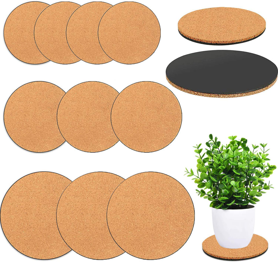 Venyat cork plant coaster 4-inch on wood table protects surfaces.