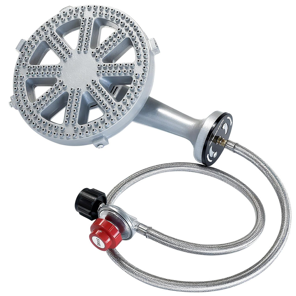 Veralune high-pressure burner head powering outdoor turkey frying with powerful flame