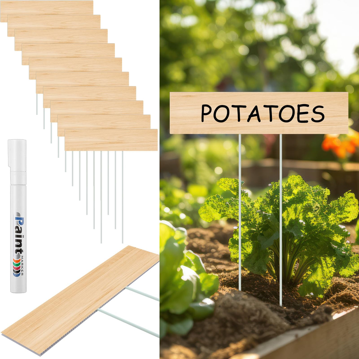 Vercraft jumbo plant label stake with wood texture for clear labeling