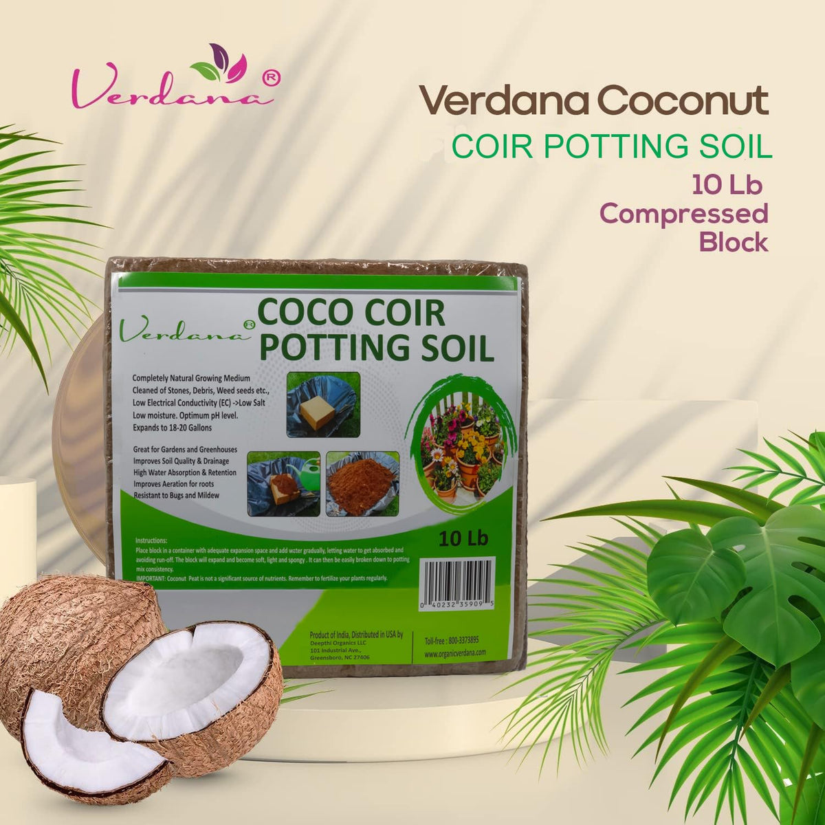 Verdana Coco Coir Potting Soil Brick expands to 18 gallons with water