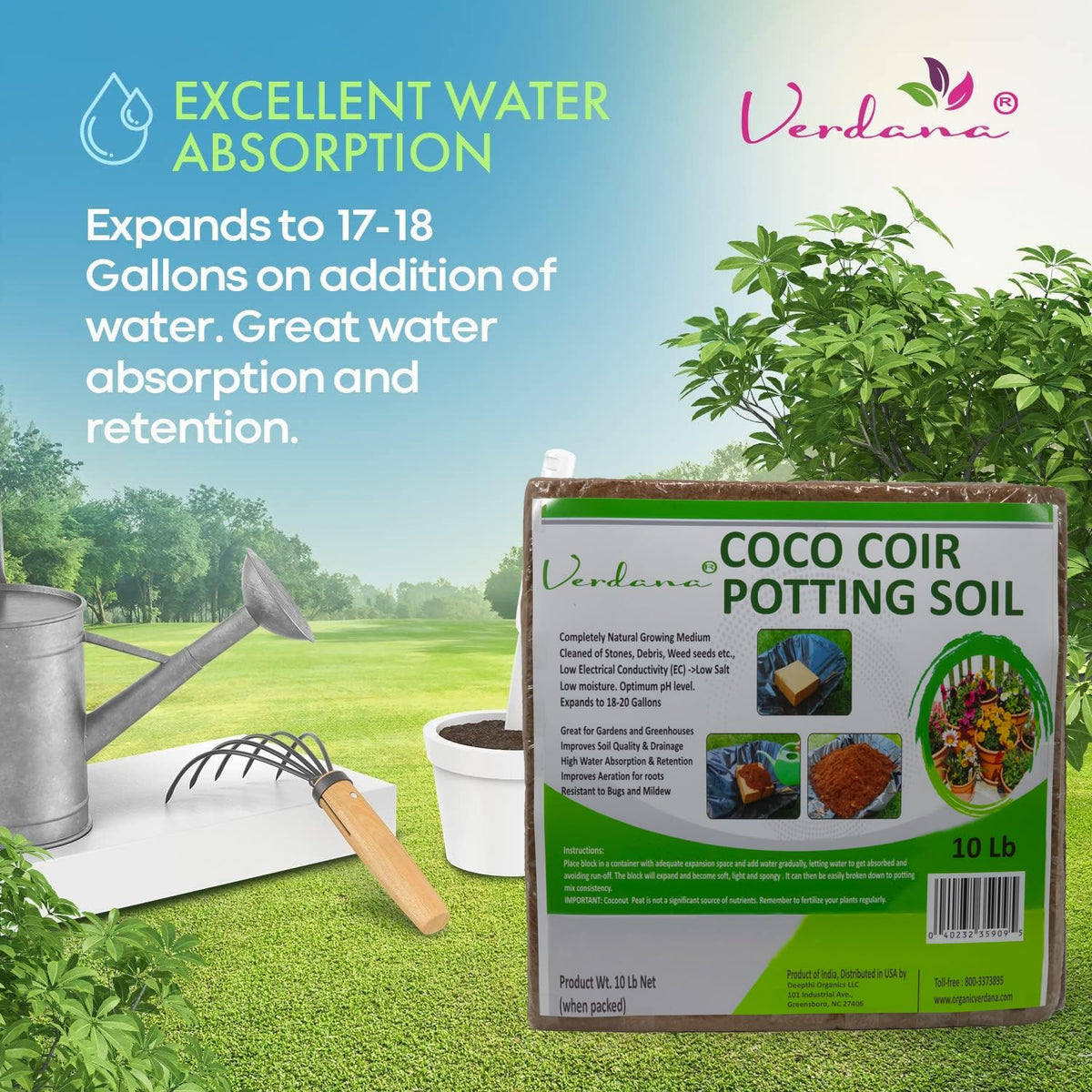 Verdana Coco Coir Potting Soil Brick being watered and ready for use