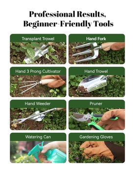 VerdantVibes tool set rake with wood handle for fast soil leveling.