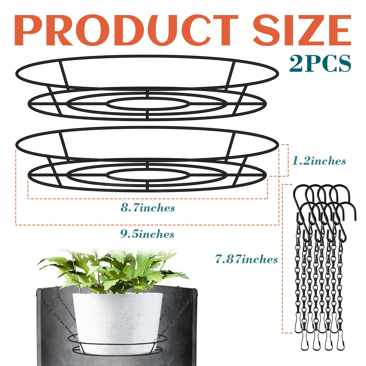 Verdanzia planter insert chains enabling adjustable height and secure displays