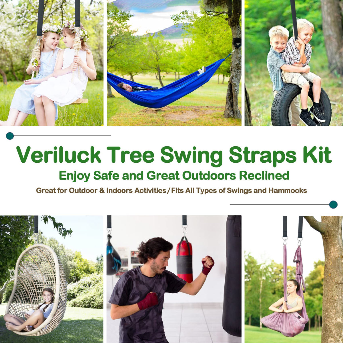 Veriluck safety hardware includes stainless carabiners and swivel for reliability.