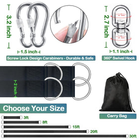 Carabiners and D-rings connect securely to prevent detachment during swinging with Veriluck.