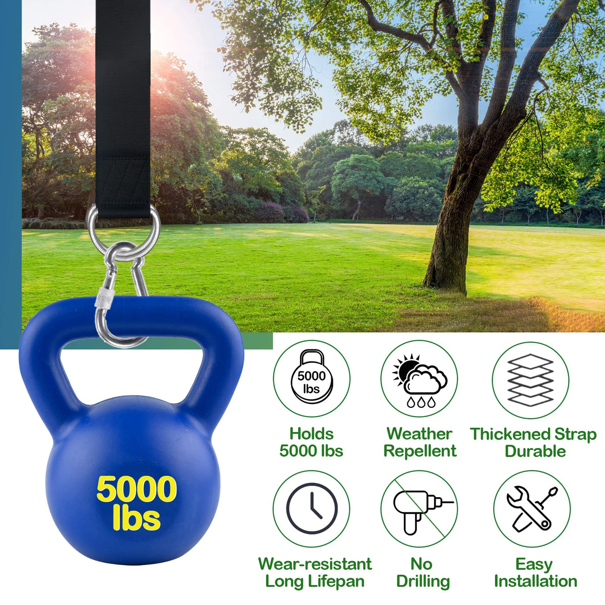 Adjustable lengths on Veriluck straps help fit different swings and hammocks.