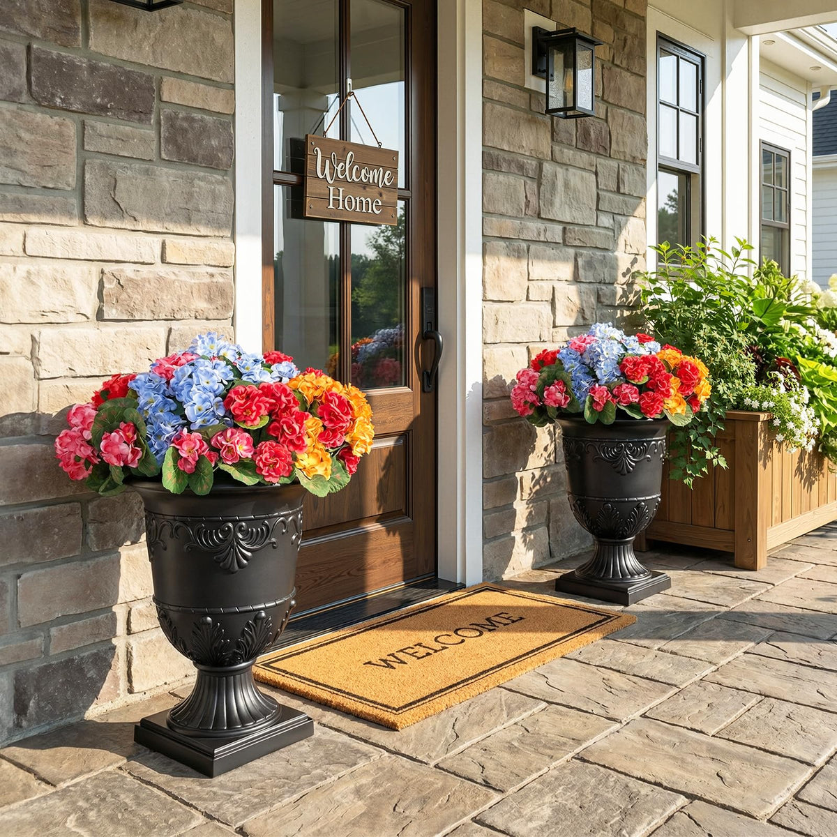 VeriNatural urn planter side view showcasing sturdy plastic build