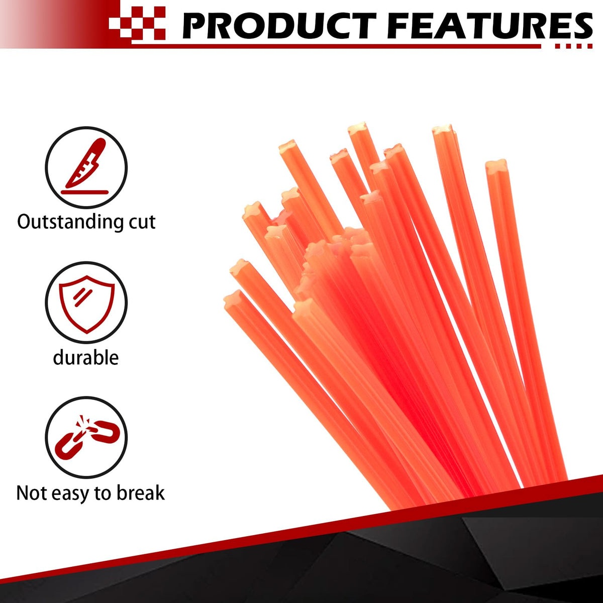 Bright orange 0.095 inch nylon line supports consistent cuts in dense weeds.