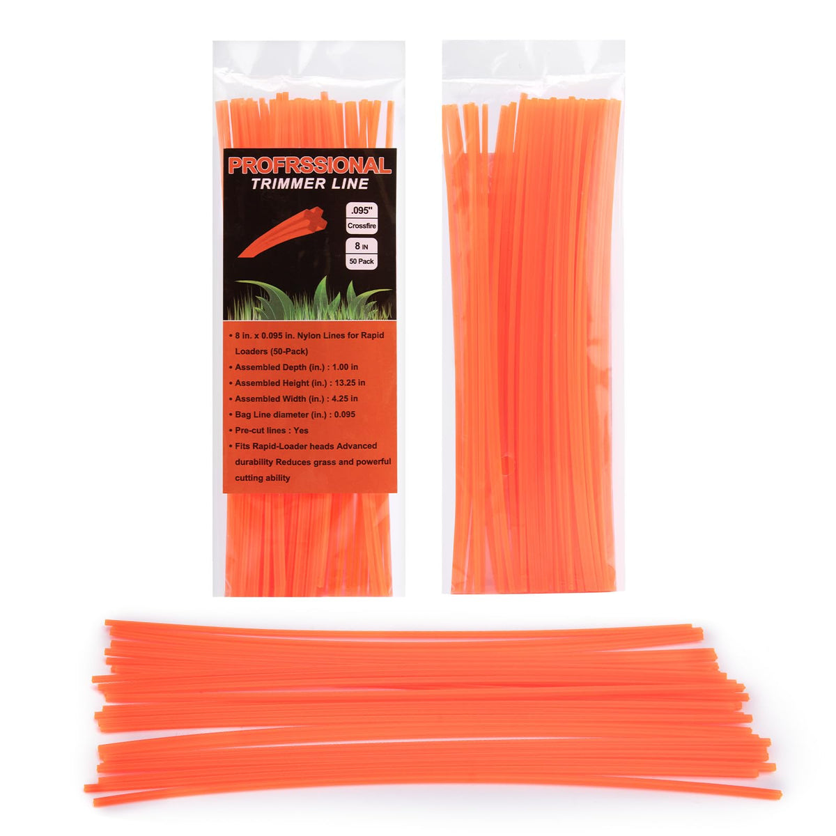 Verplexter professional trimmer line, 8-inch orange pack, easy visibility during use.