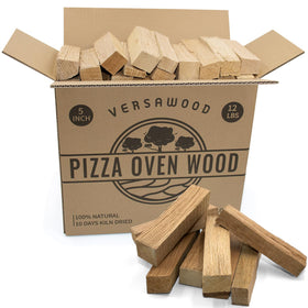 VERSAWOOD kiln-dried oak logs, 5-inch pizza-oven format, ready for authentic flavor.