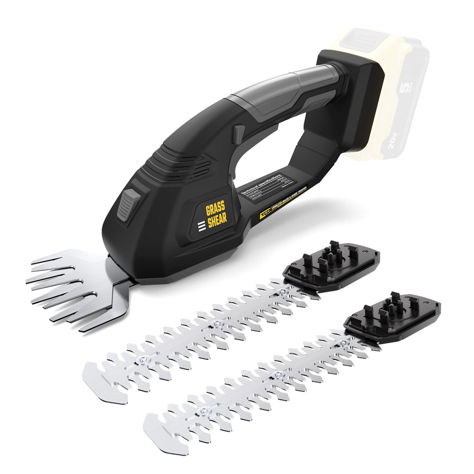 VERVEWAVE cordless hedge trimmer ready for outdoor trimming with compatible DeWalt 20V battery.