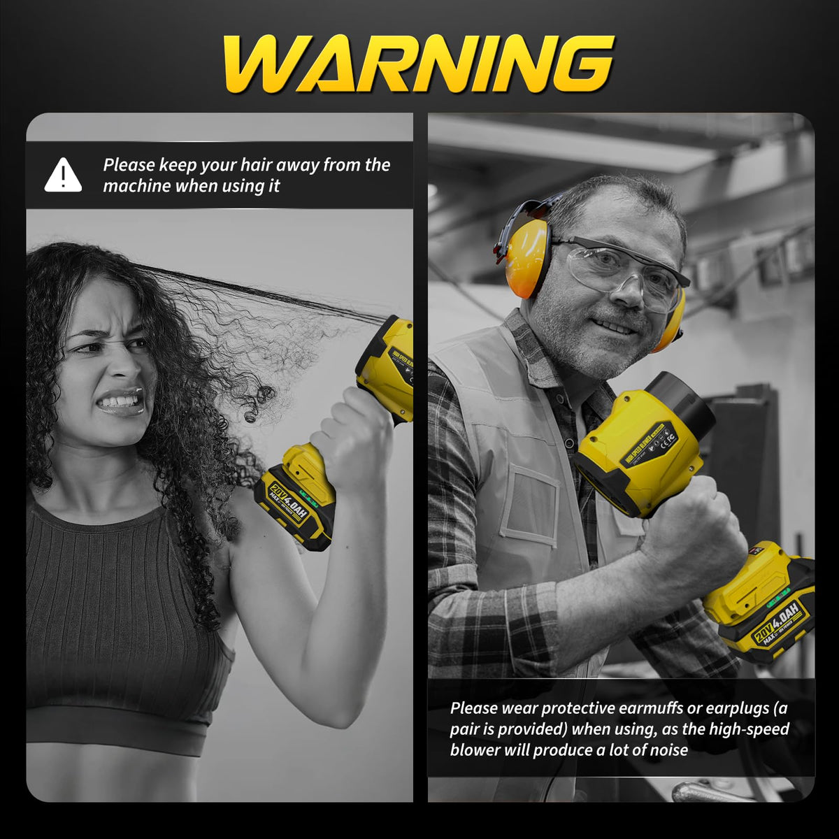 VERVEWAVE leaf blower earbuds included image emphasizes added comfort and listening safety.