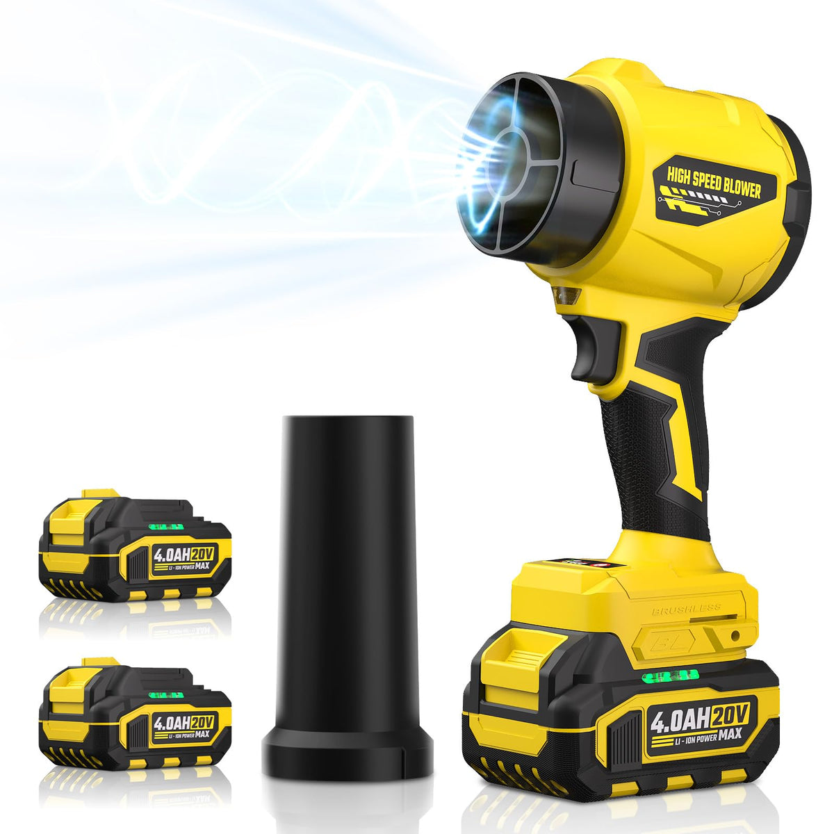 VERVEWAVE leaf blower front view, compact cordless design ideal for quick yard cleanup.