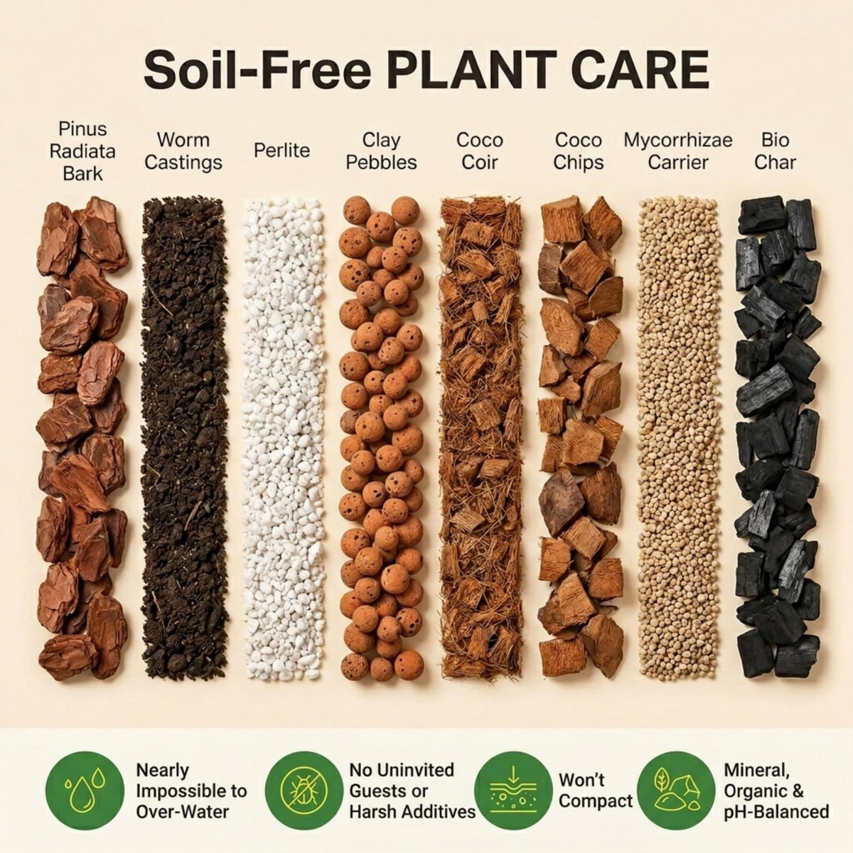 Bark and coco chips provide structure and drainage in the blend