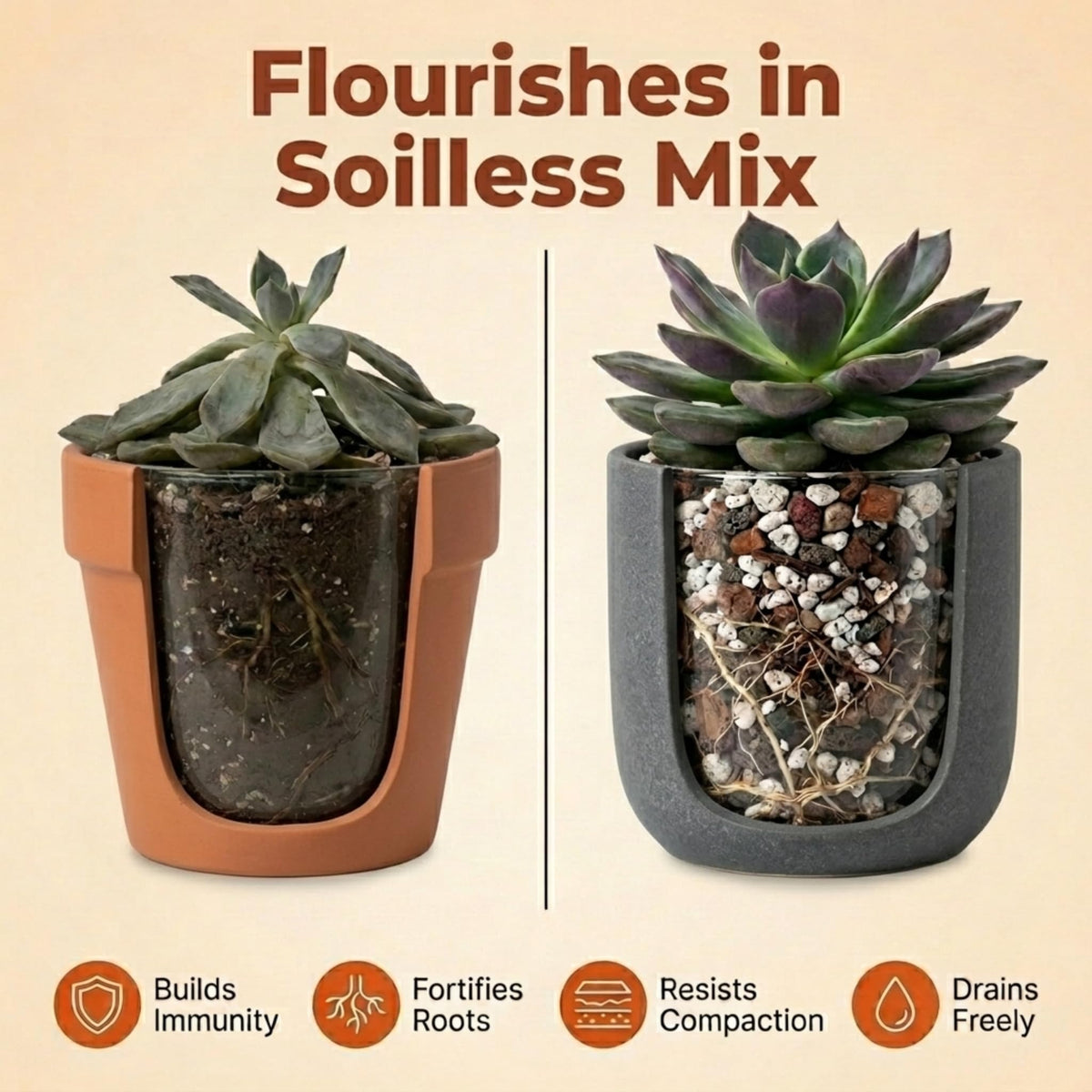 VeryPlants Molly's Succulent Mix lava rock enhances porosity for healthy container roots.
