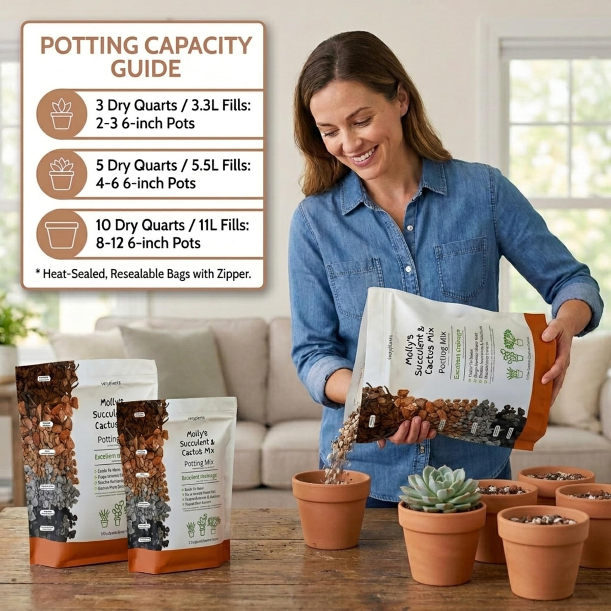 veryplants Molly's Succulent Mix with mycorrhizae symbol representing enhanced nutrient uptake.