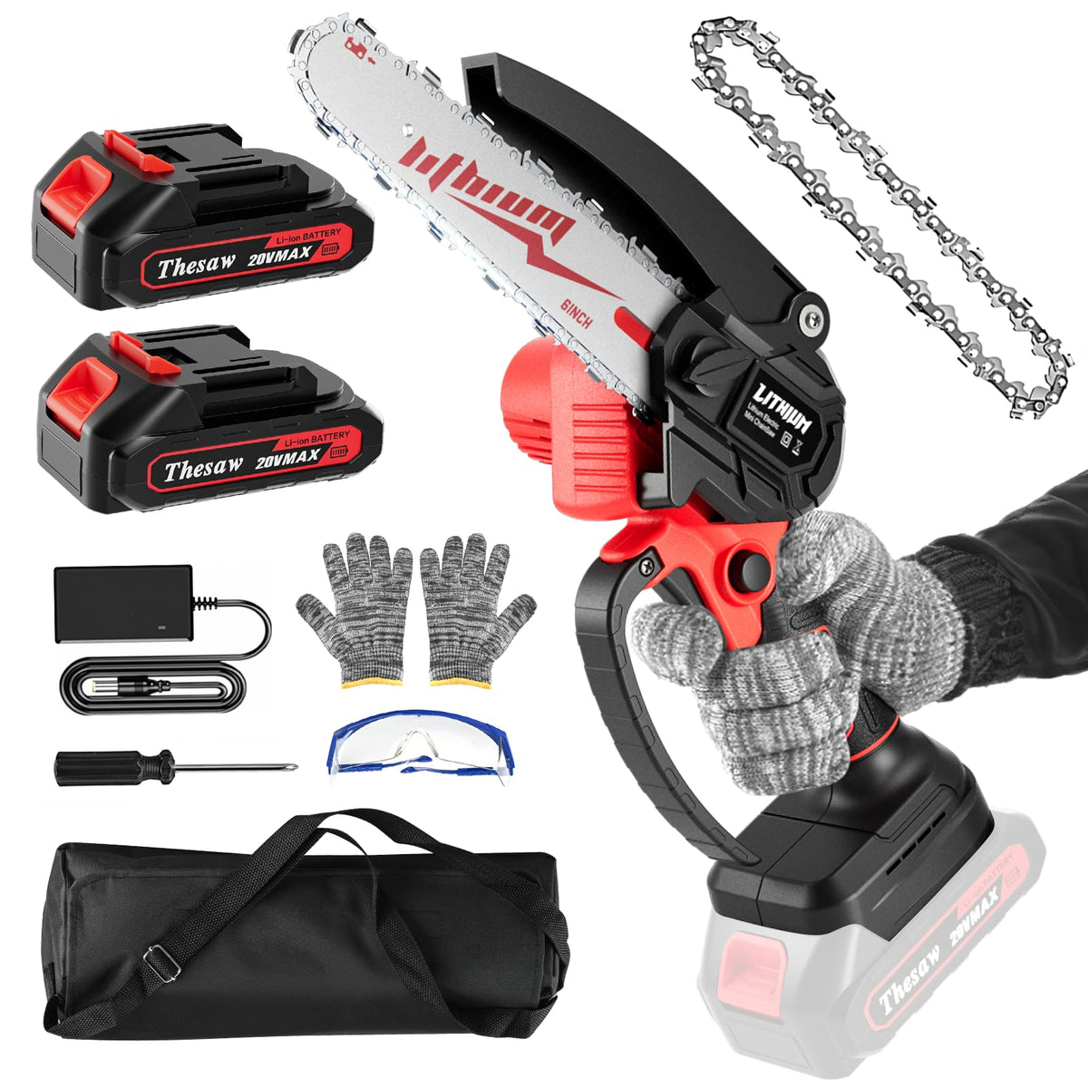 Vetoper mini chainsaw 6inch battery-powered for cordless pruning and quick yard cleanup.