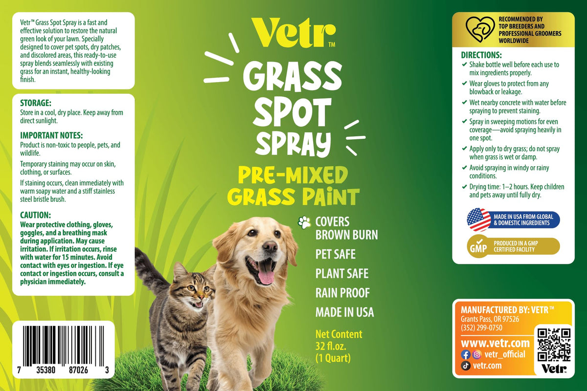 Vetr Dog Repair Grass Paint creates vibrant, natural-looking lawn color.