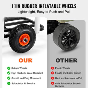 VEVOR 11-inch inflatable wheels help glide over sand and uneven ground.