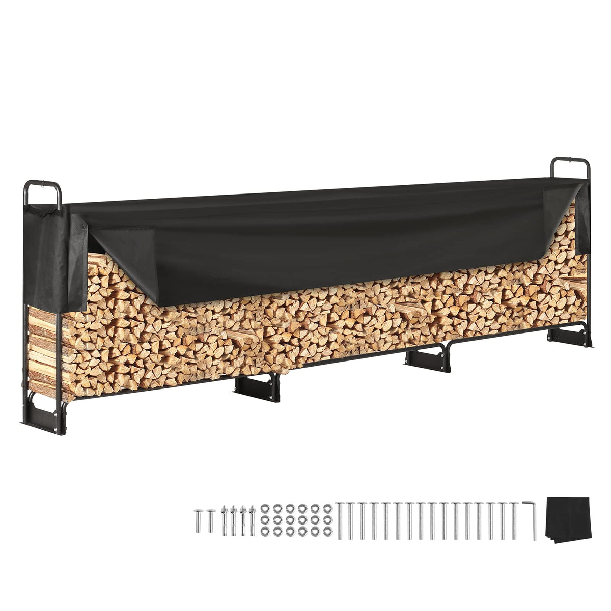 VEVOR 12.7ft firewood rack being assembled for outdoor use