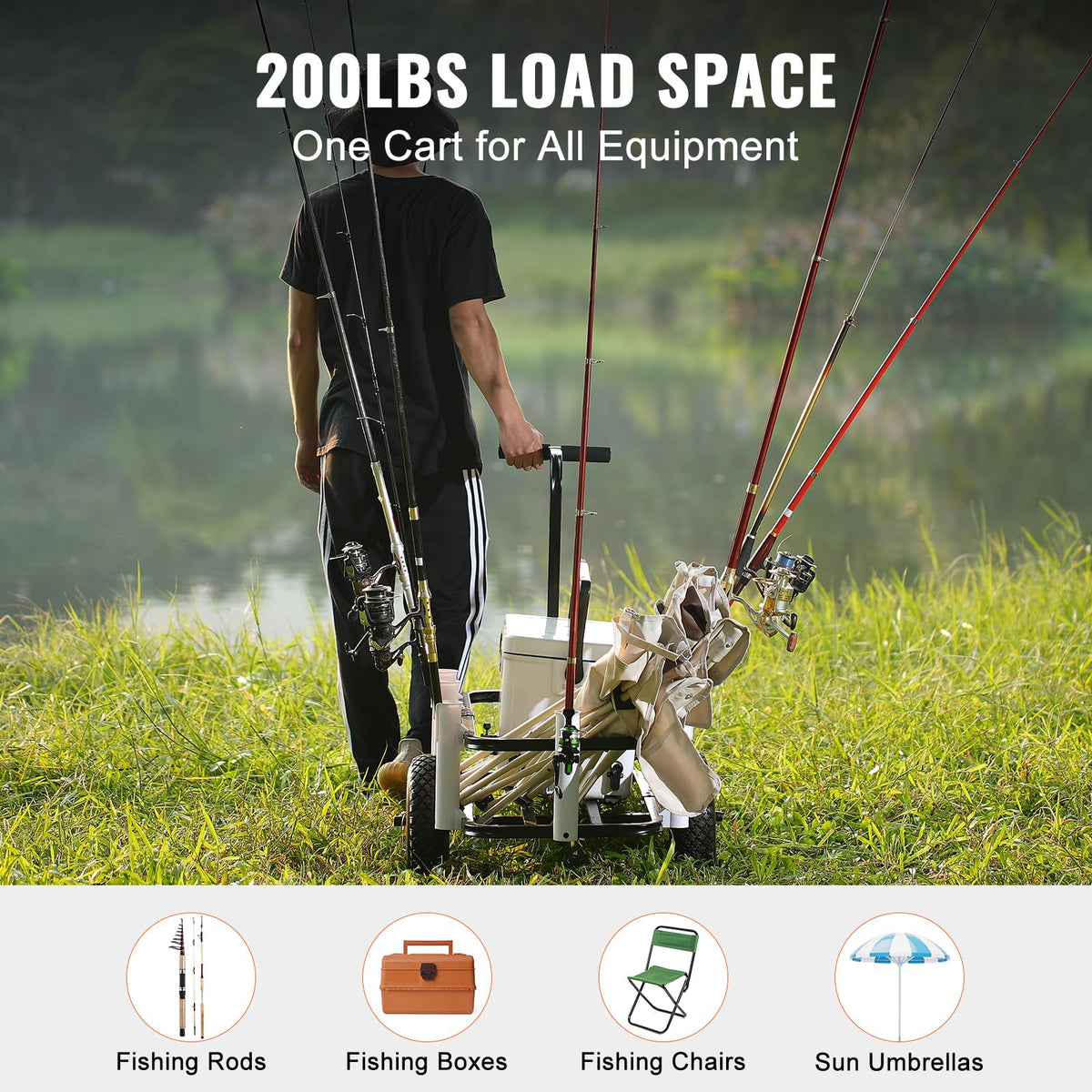 VEVOR cart supports up to 200 lb for gear and beach essentials.
