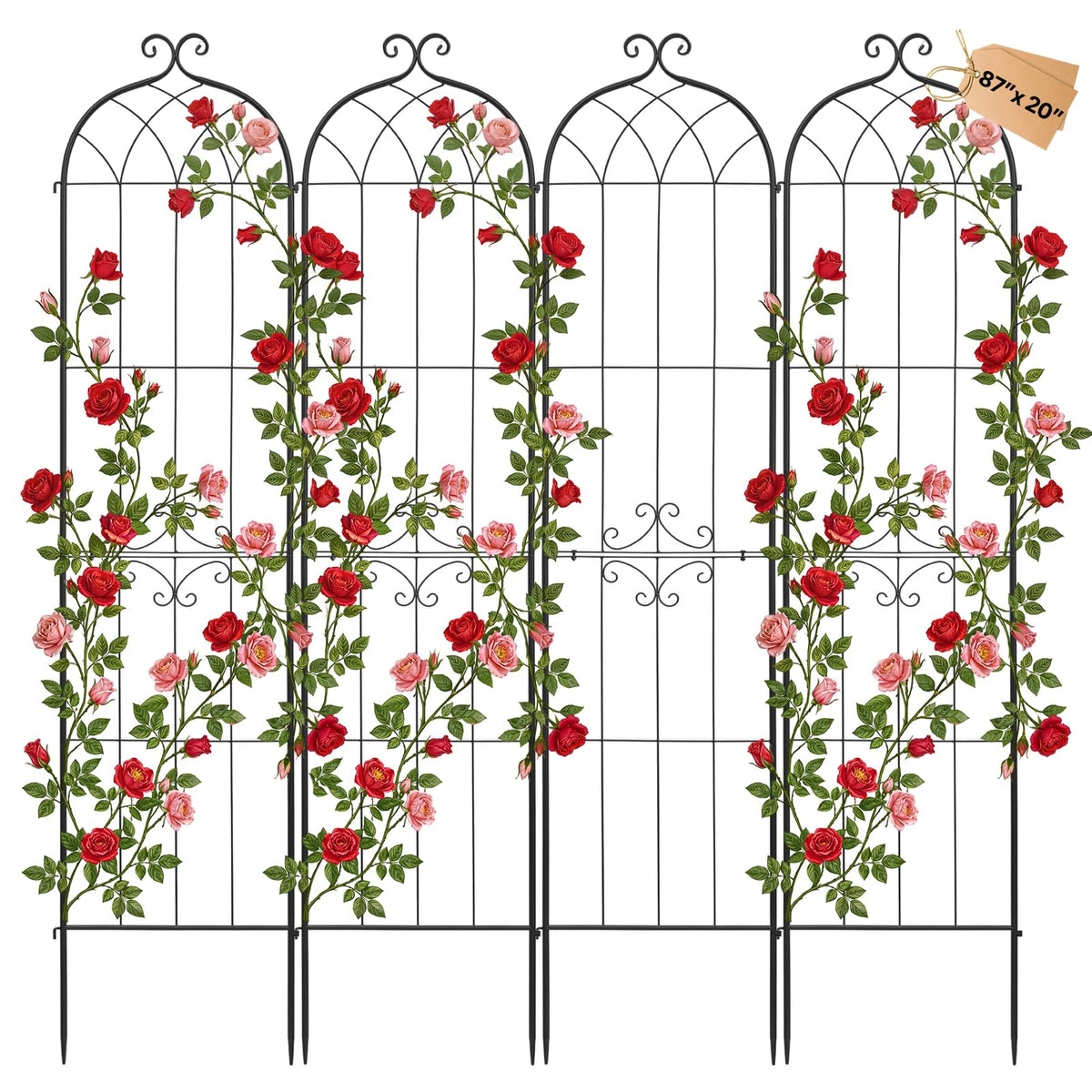 VEVOR 4 Pack metal garden trellis overall setup for sturdy climbing support