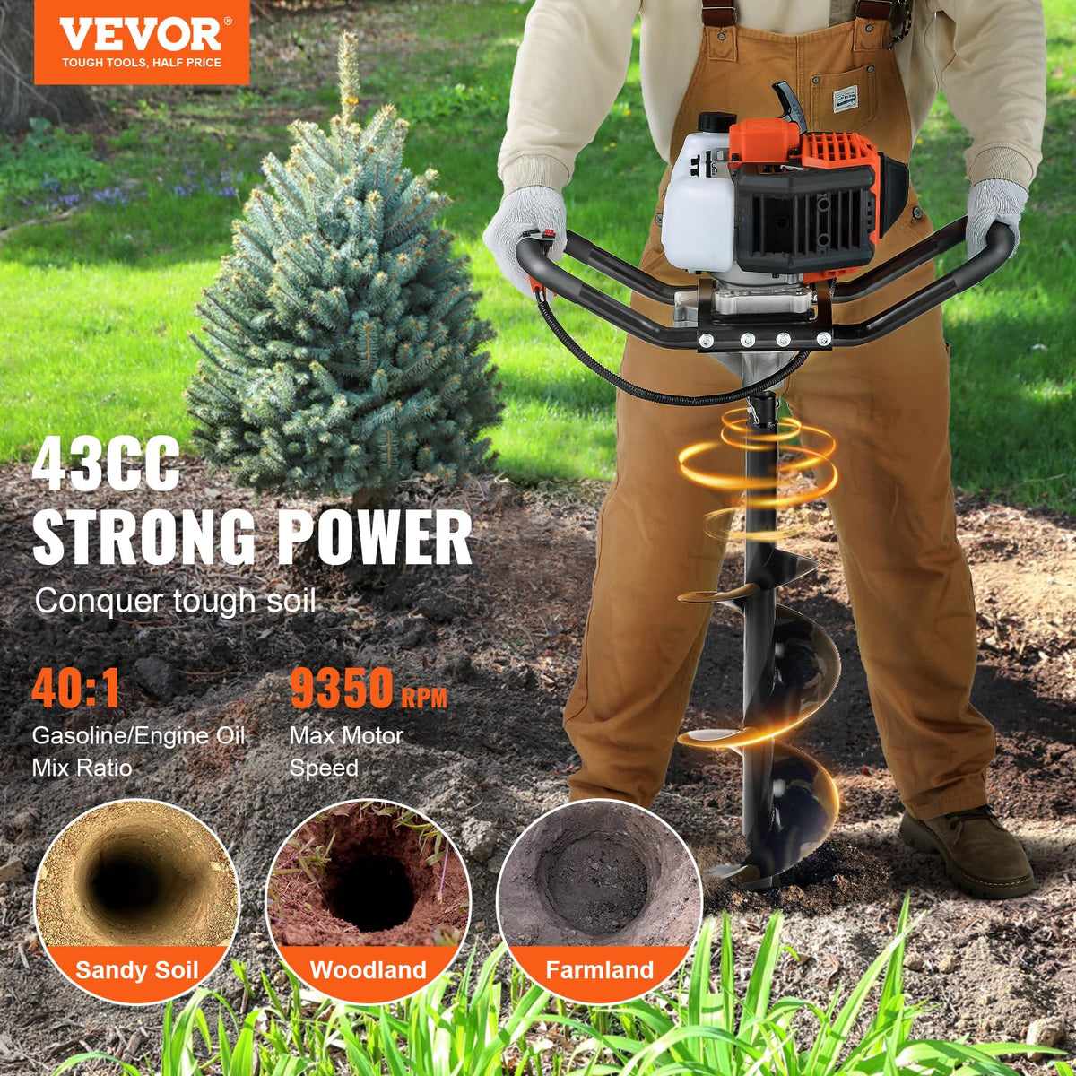 Close-up of the VEVOR 43cc engine highlighting powerful operation.