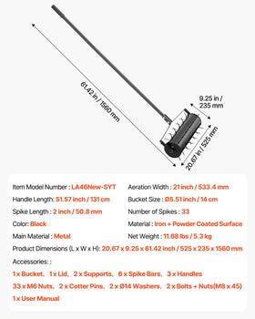 VEVOR 51.6 inch handle enables long reach during aeration sessions.