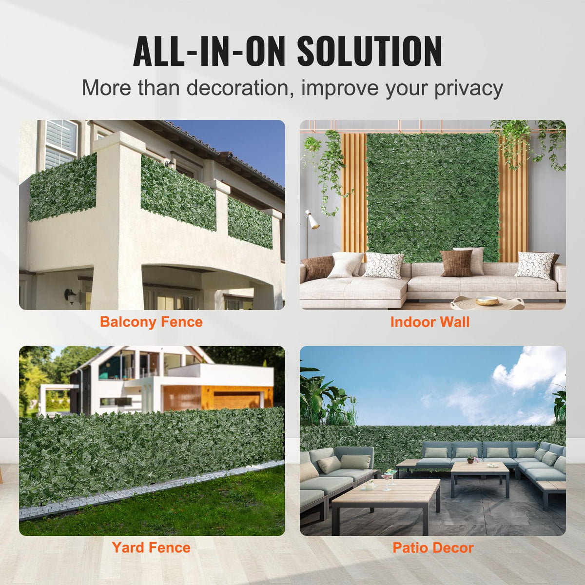VEVOR ivy fence withstands sun with UV-resistant leaves for lasting green appeal.